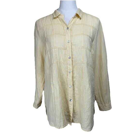 J. Jill Tops - J.Jill Love Linen Women's Button Up Tunic Long Sleeves Sz M Yellow Feminine